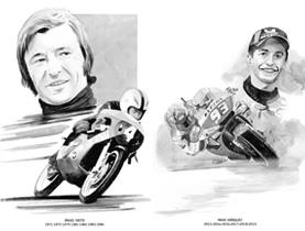 Watercolour paintings of all Riders World Champions